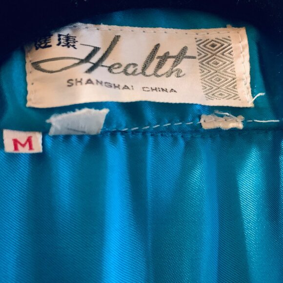 Vintage Blue Satin 5-Claw Dragon Embroidered Kimono Robe Pockets For Men Women - Picture 12 of 13